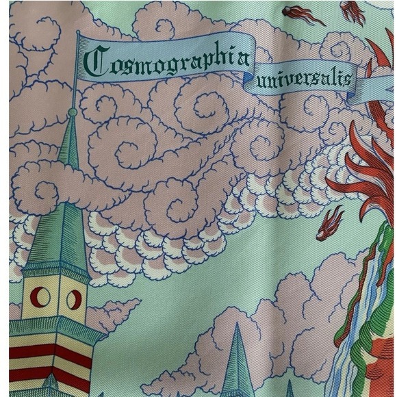 Hermes Cosmographia Universalis Silk Scarf Jan Bajtlik Turquoise Yellow Red 90cm - View 6