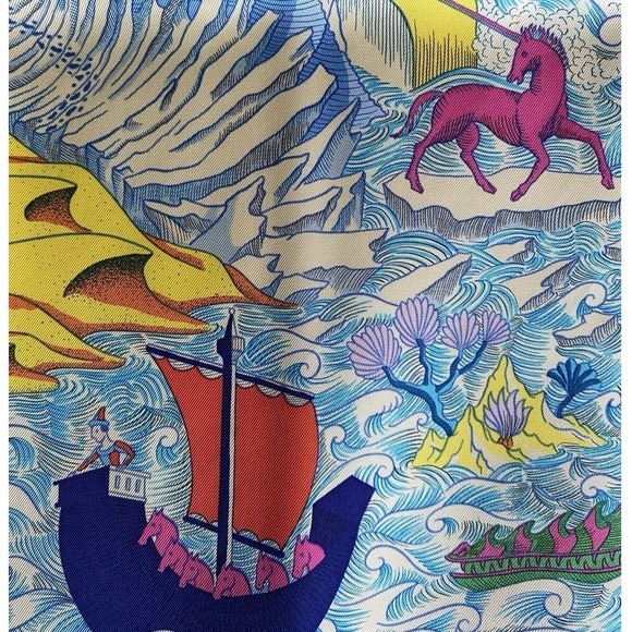 Hermes Cosmographia Universalis Silk Scarf Jan Bajtlik Turquoise Yellow Red 90cm - View 8