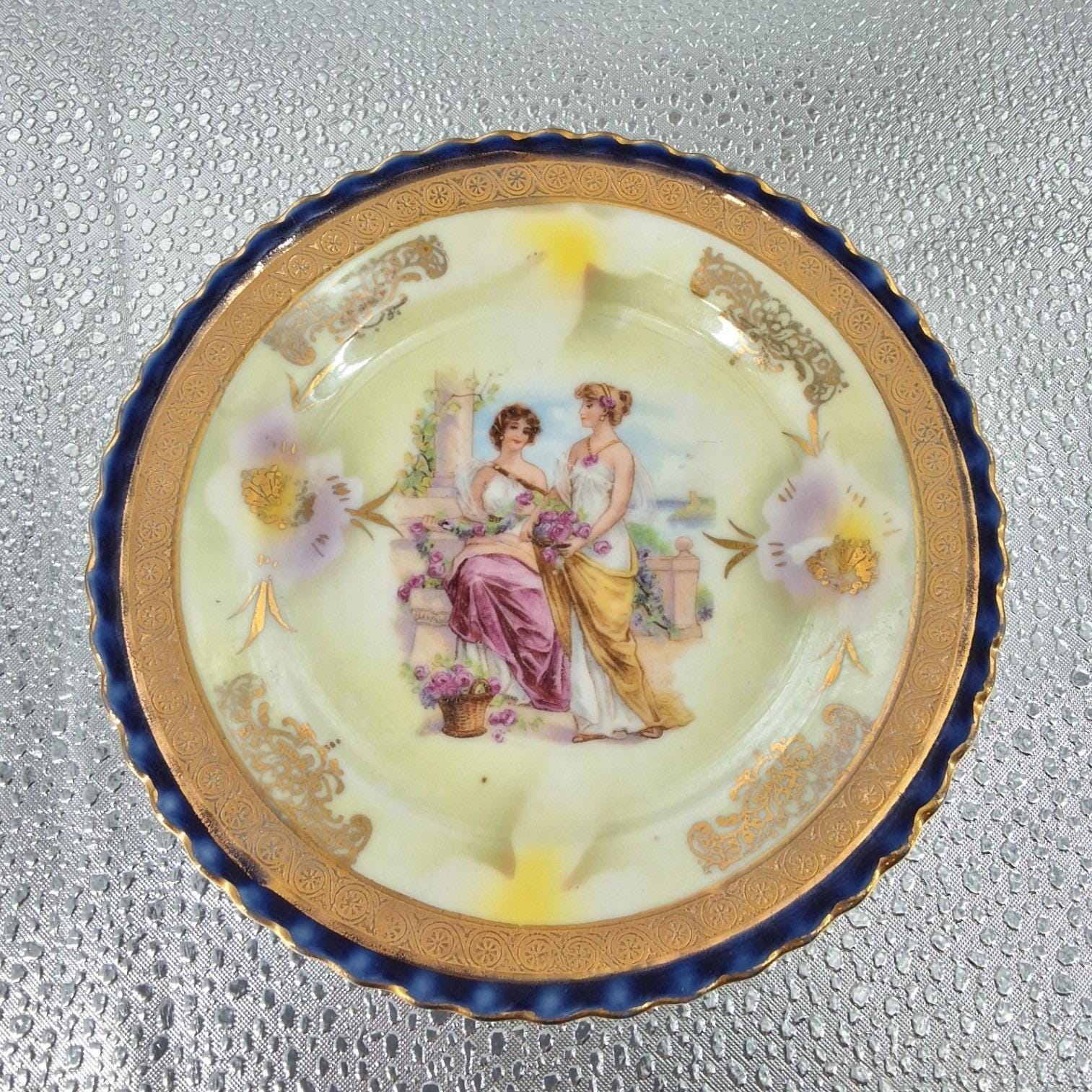 8Pc German Porcelain Dessert Set Cobalt Blue Gold Fragonard Cake Plates - View 4