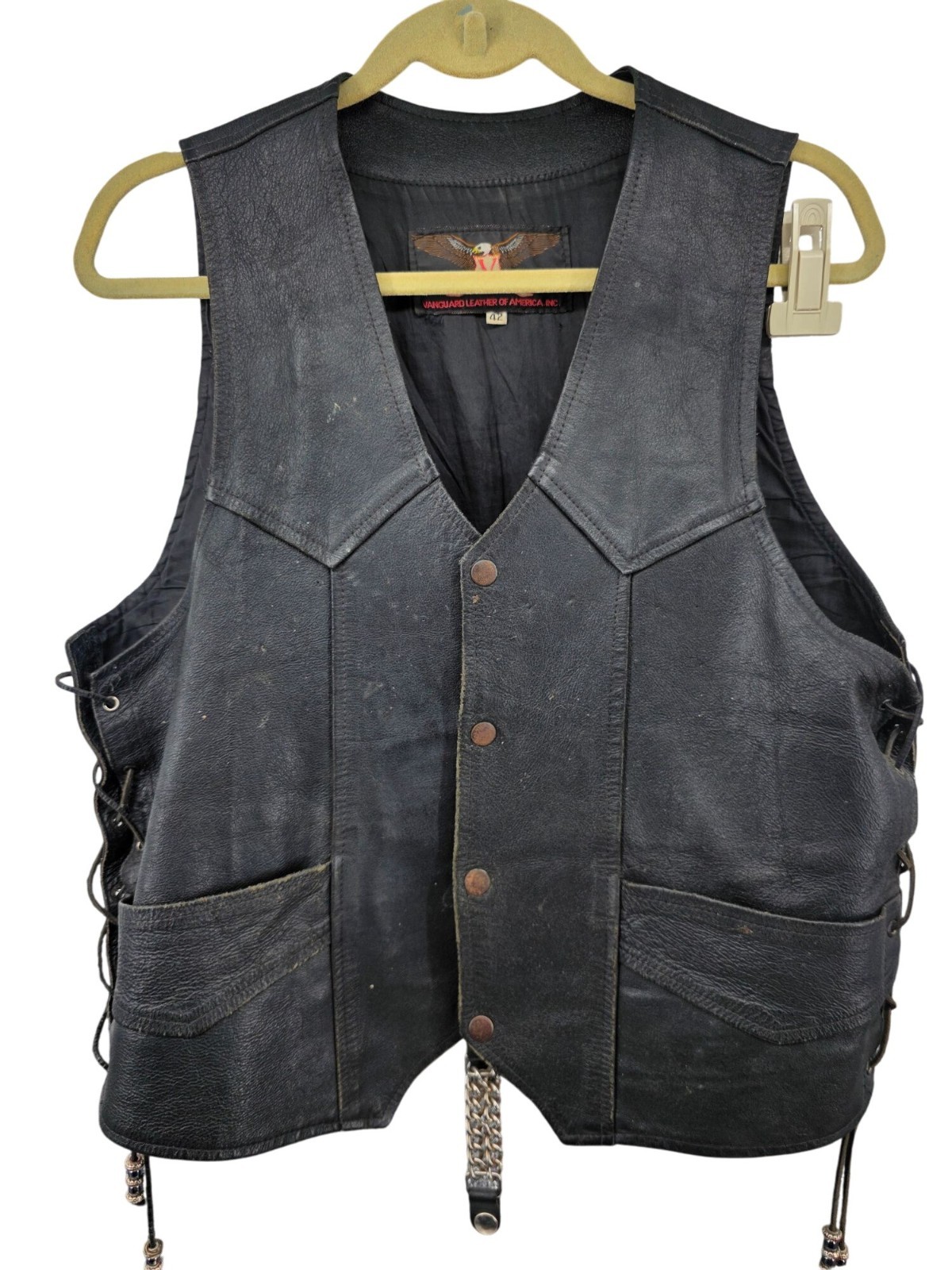 Harley-Davidson Vanguard Leather Vest Size 42 Black Mens Western Style - View 4
