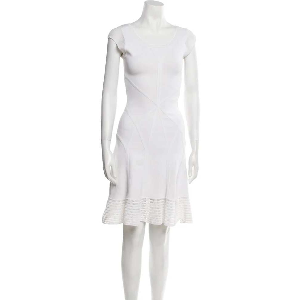 NWT DVF White Knit Fit & Flare Dress Cap Sleeve Bridal Size S