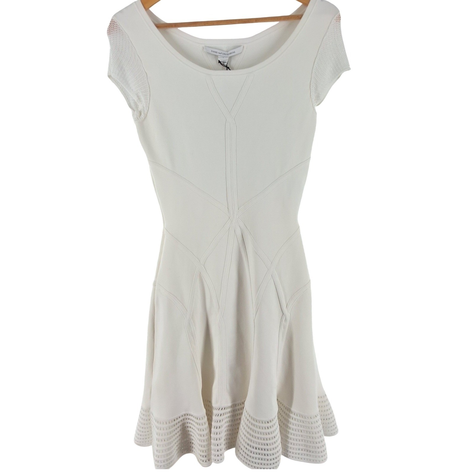 NWT DVF White Knit Fit & Flare Dress Cap Sleeve Bridal Size S