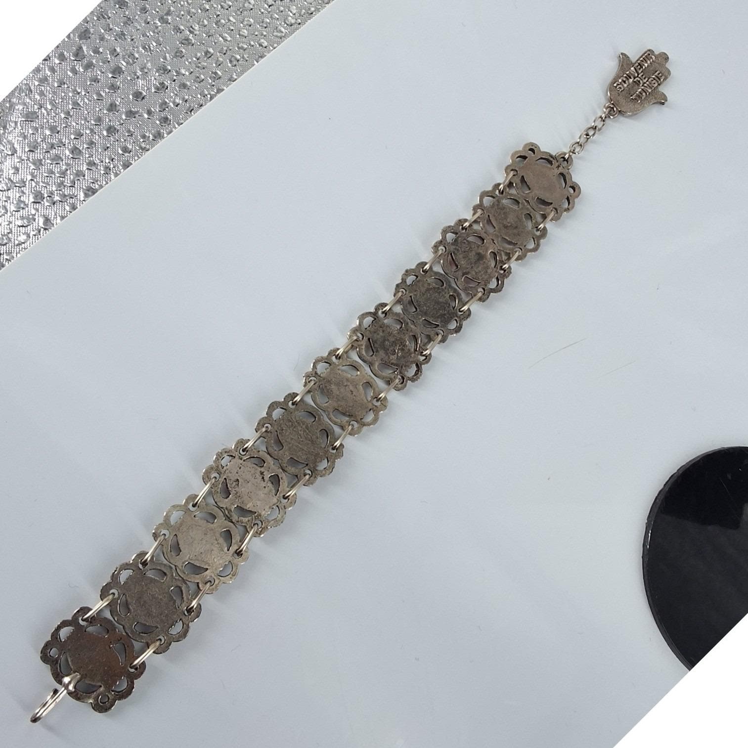 Vtg Souvenir de Tunisie Hamsa Hand Orange Lucite Link Bracelet - View 4