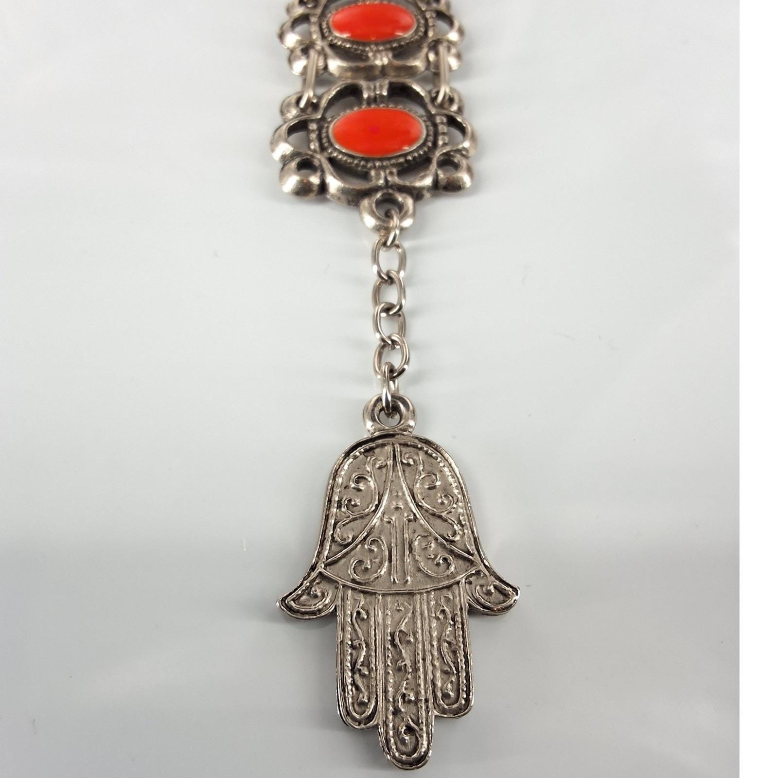 Vtg Souvenir de Tunisie Hamsa Hand Orange Lucite Link Bracelet - View 6