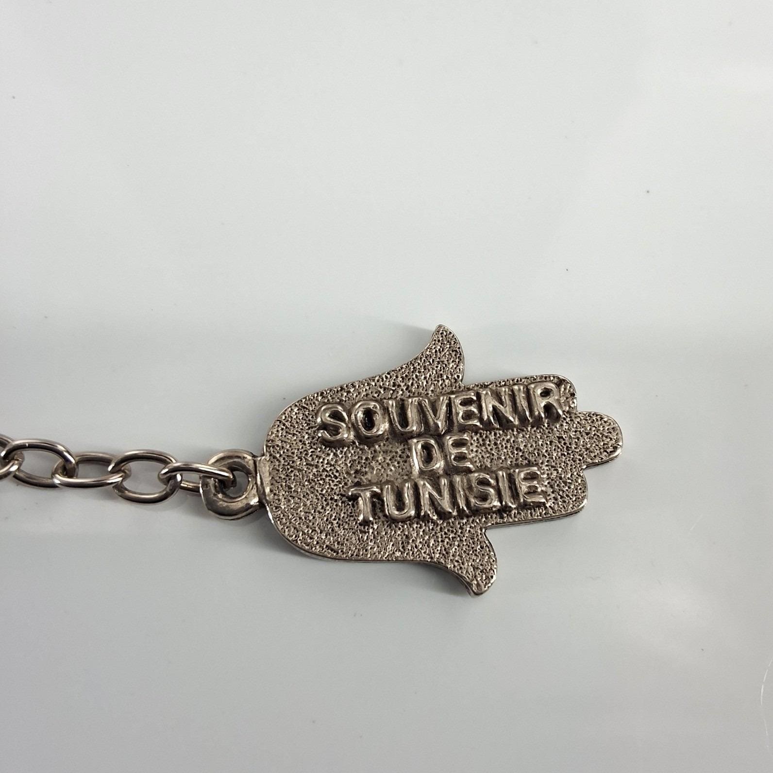Vtg Souvenir de Tunisie Hamsa Hand Orange Lucite Link Bracelet - View 7
