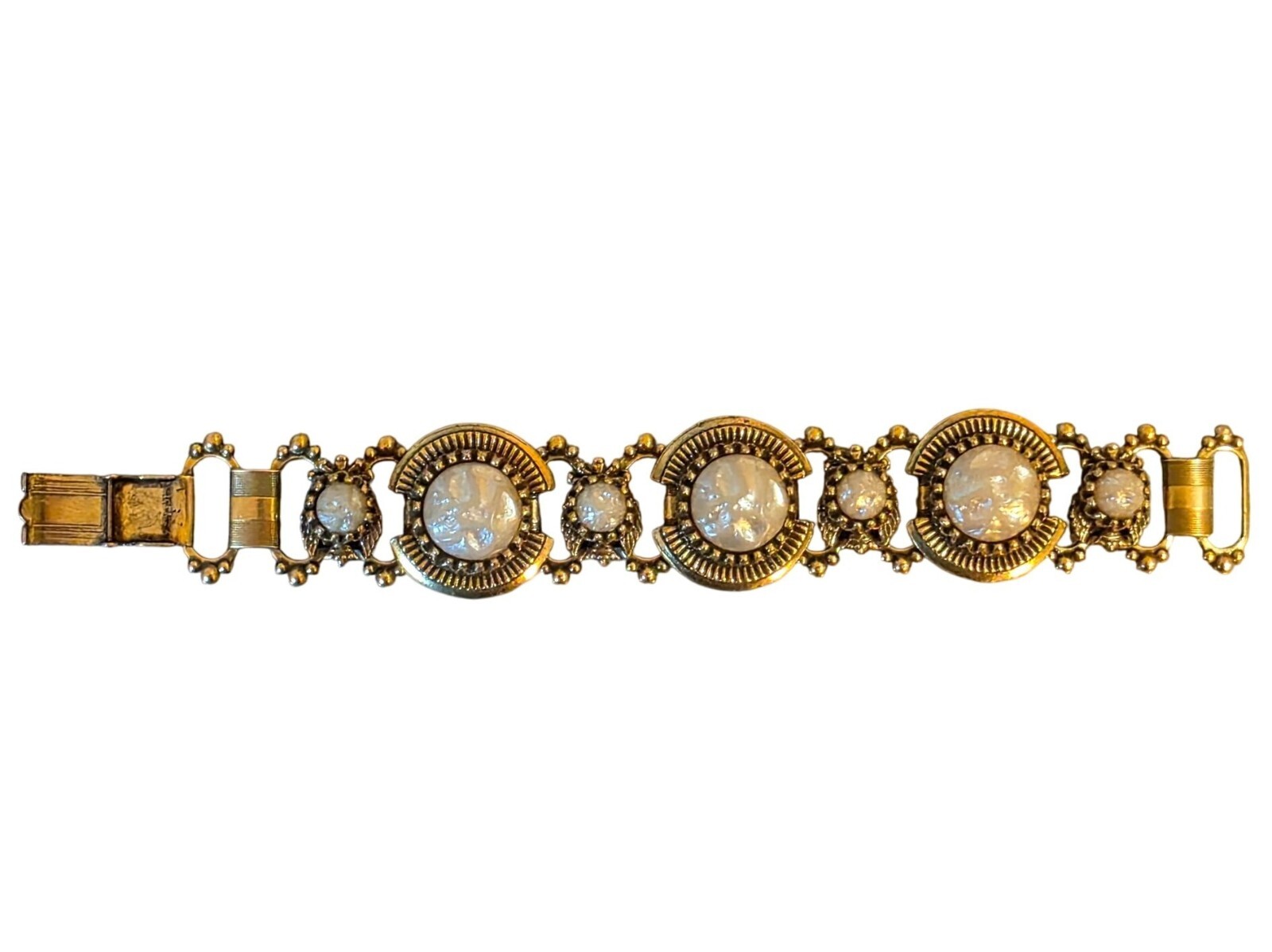 Antique Book Chain Bracelet With Faux Pearl Accents
