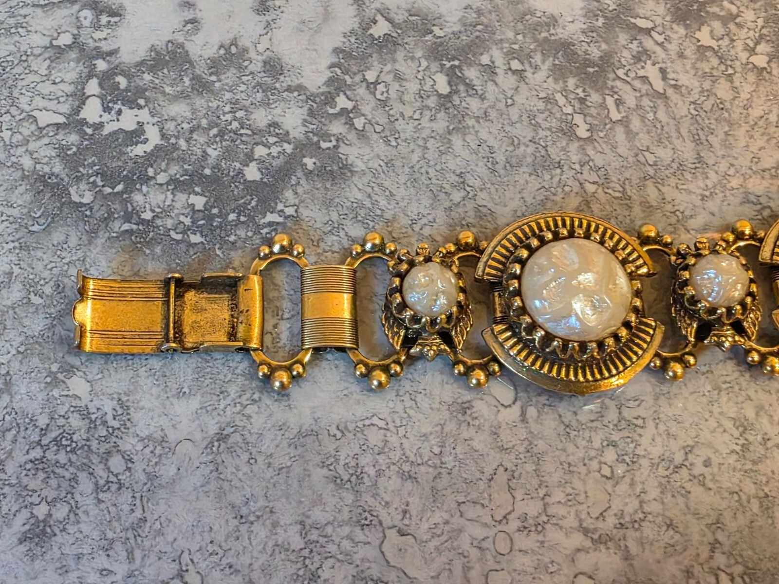 Antique Book Chain Bracelet With Faux Pearl Accents - View 4