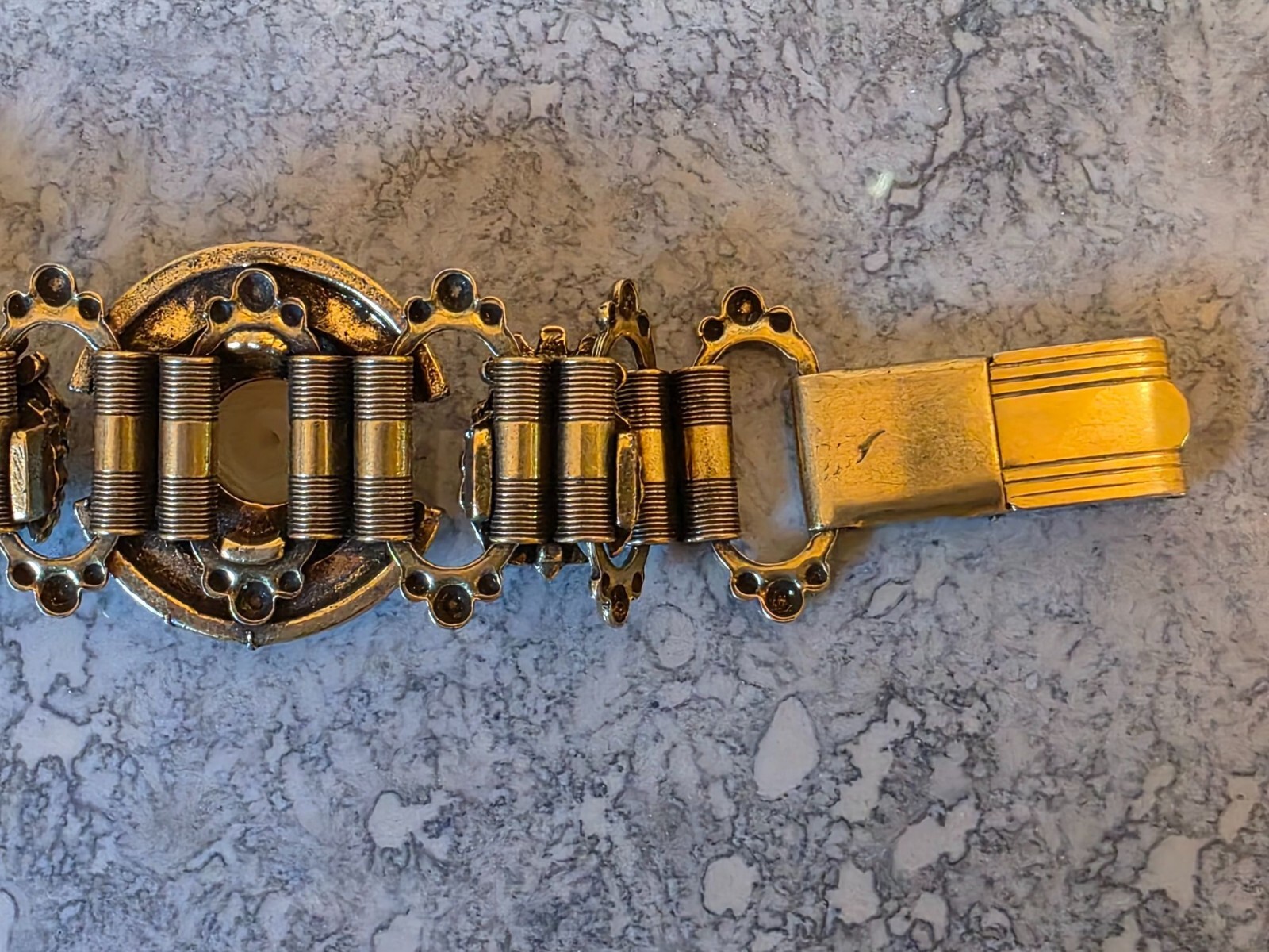 Antique Book Chain Bracelet With Faux Pearl Accents - View 5