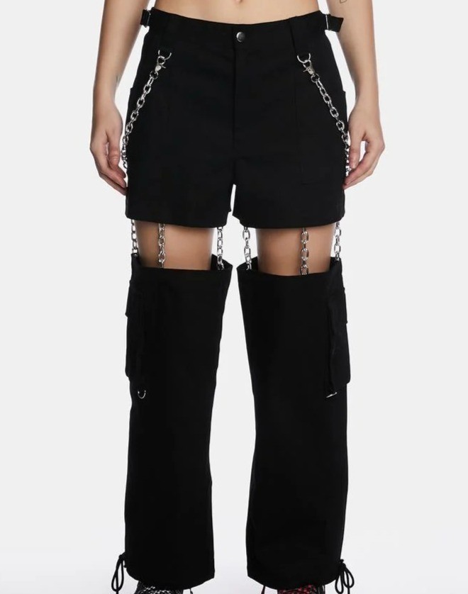 Black Chain-Linked Convertible Pants With Cargo Pockets Size XXS