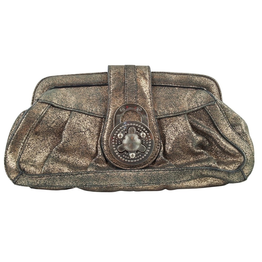 Steven by Steve Madden Lady Unique Lock Clutch Bronze Metallic Crackled