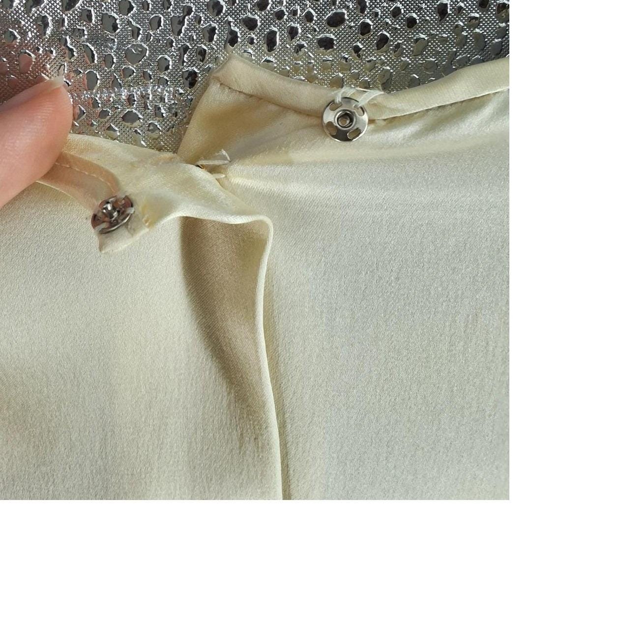 Vtg Nordstrom Silk Pleated Tuxedo Bib Blouse Cream 10 - View 6