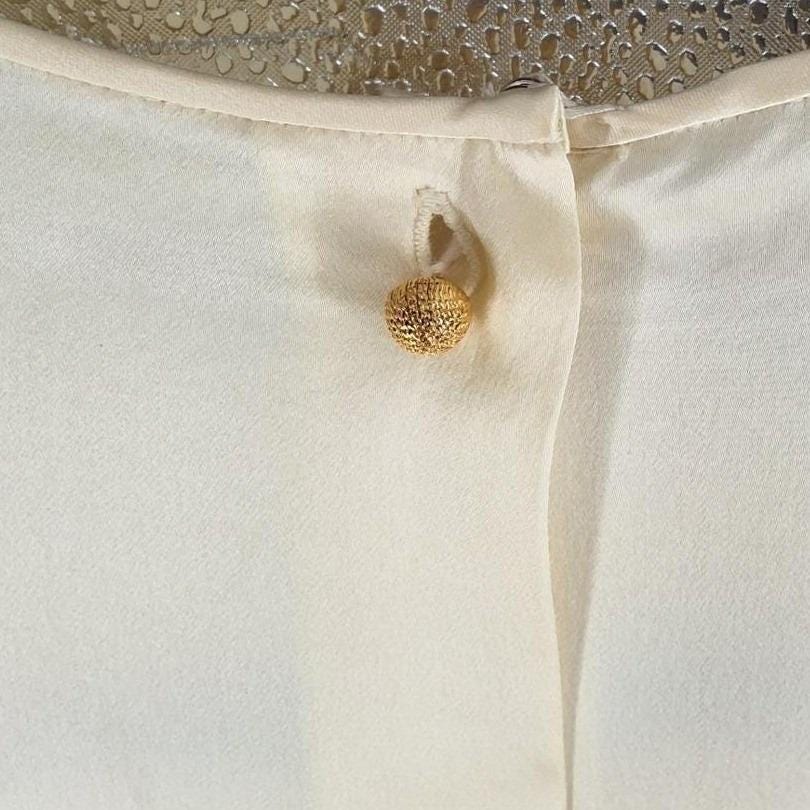 Vtg Nordstrom Silk Pleated Tuxedo Bib Blouse Cream 10 - View 7