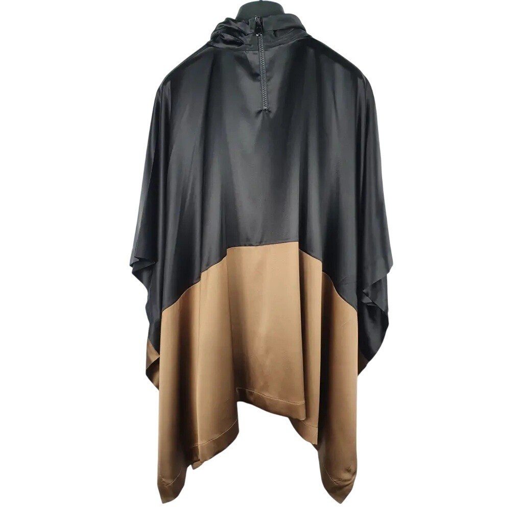 Brunello Cucinelli Silk Monili Bead Colorblock Poncho Wrap Black Brown L - View 4
