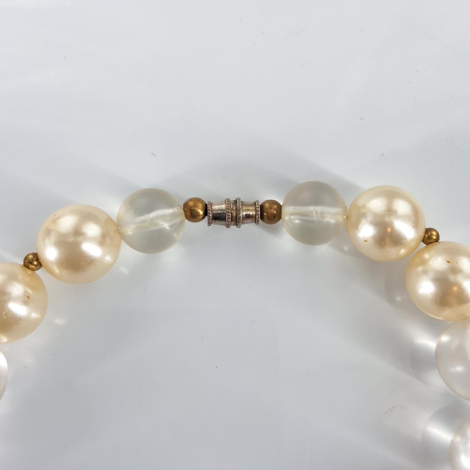 Vtg 80s Art Deco Statement Necklace Chunky Frosted Geometric Pendant Faux Pearl - View 9