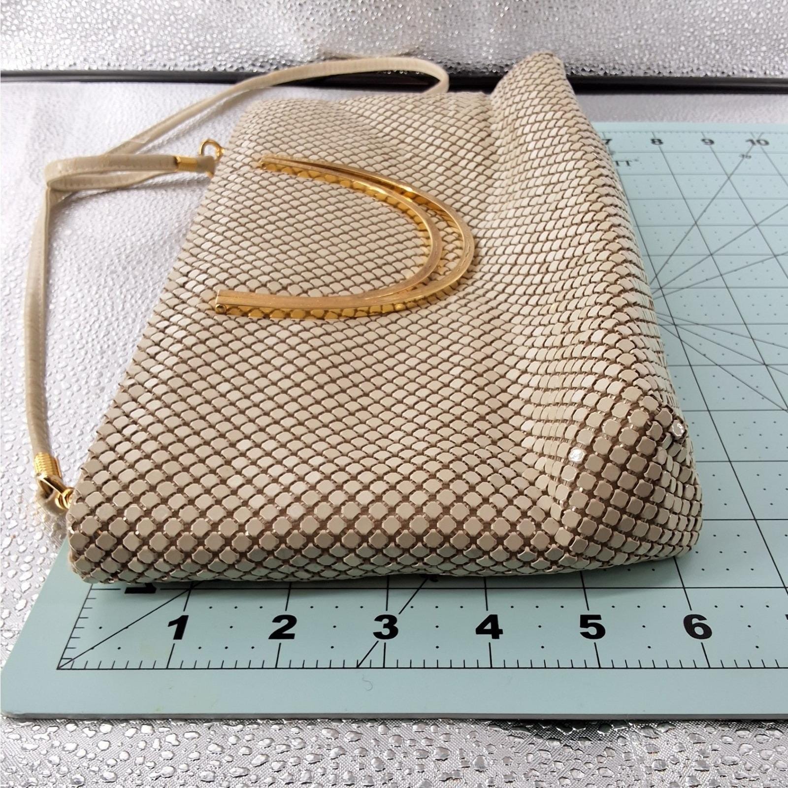 Ashley Moore Cream Aluminum Metal Mesh Evening Bag Gold Handle Crossbody - View 3