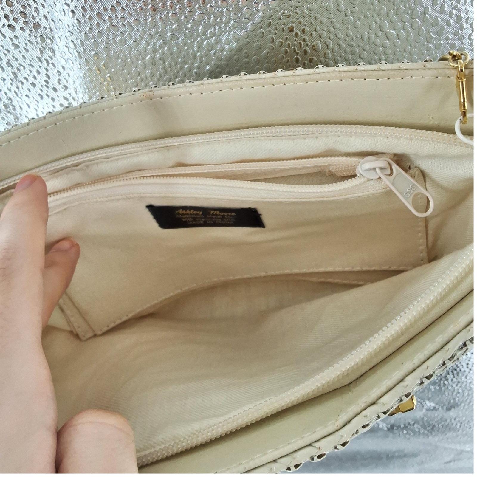 Ashley Moore Cream Aluminum Metal Mesh Evening Bag Gold Handle Crossbody - View 5