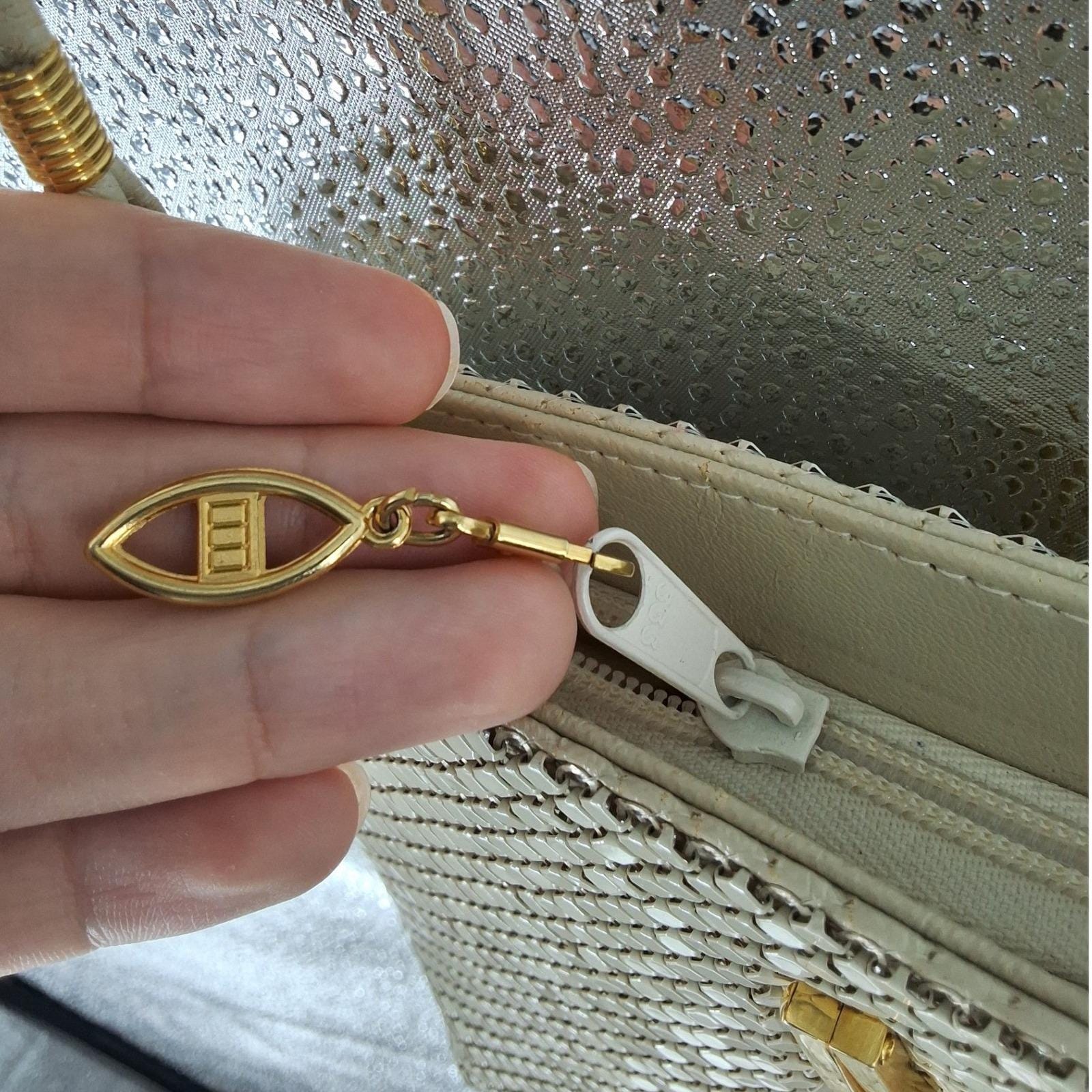 Ashley Moore Cream Aluminum Metal Mesh Evening Bag Gold Handle Crossbody - View 6