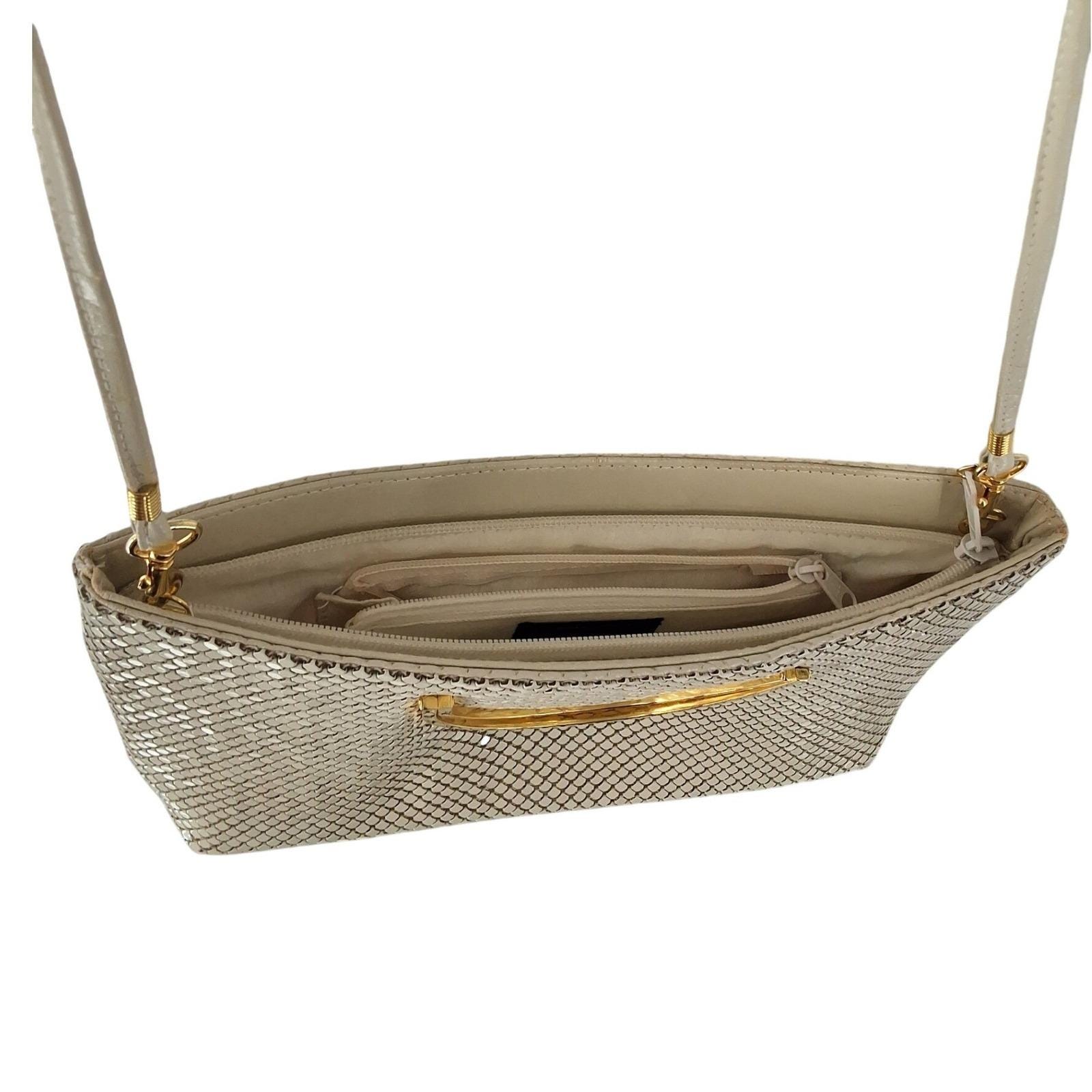 Ashley Moore Cream Aluminum Metal Mesh Evening Bag Gold Handle Crossbody - View 8
