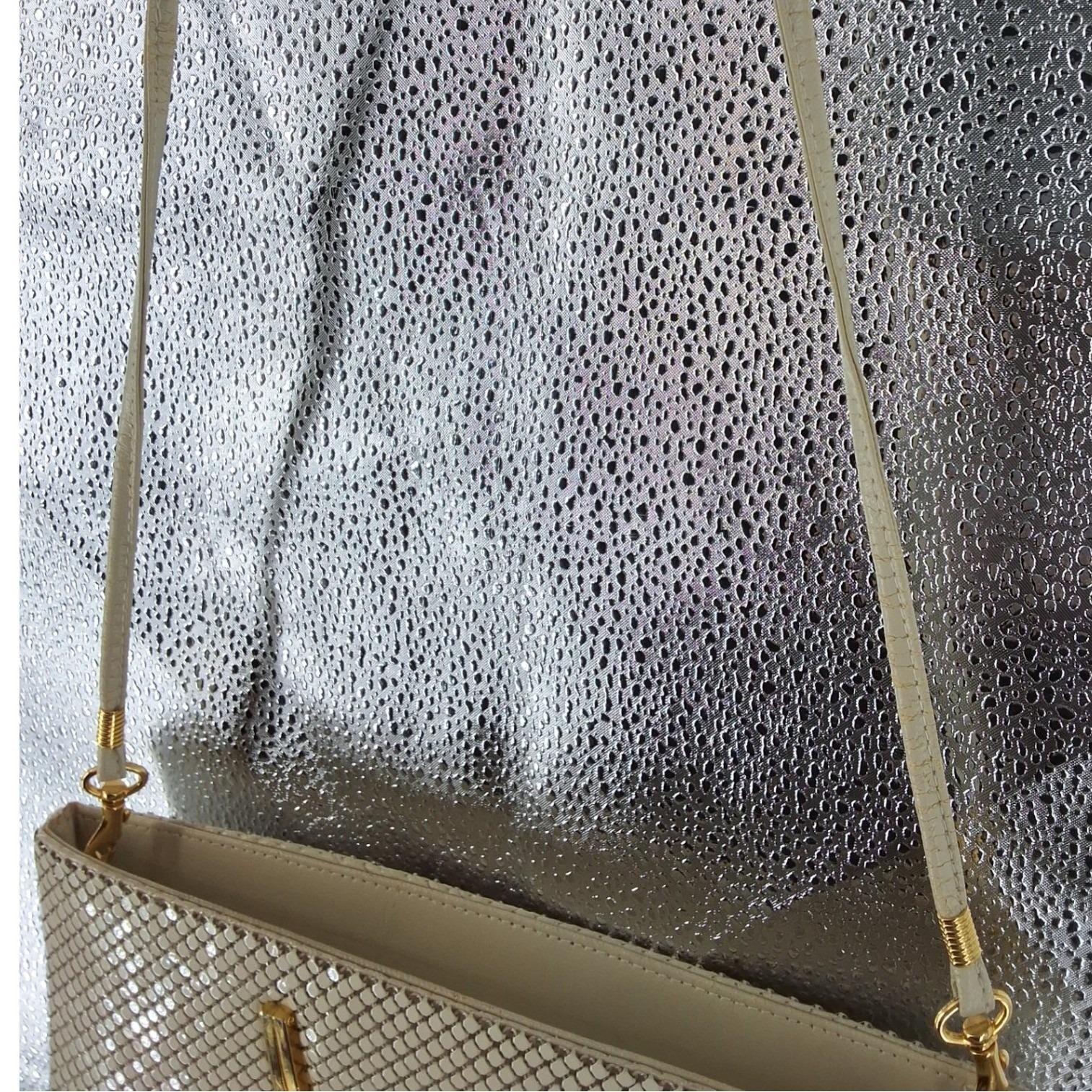 Ashley Moore Cream Aluminum Metal Mesh Evening Bag Gold Handle Crossbody - View 9