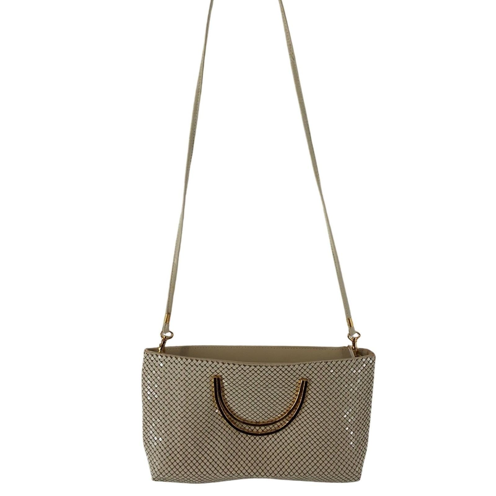 Ashley Moore Cream Aluminum Metal Mesh Evening Bag Gold Handle Crossbody - View 10