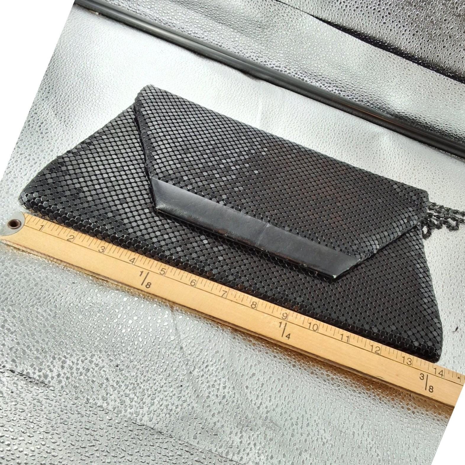 Vintage Black Metal Mesh Envelope Clutch Shoulder Bag Formal Evening Purse