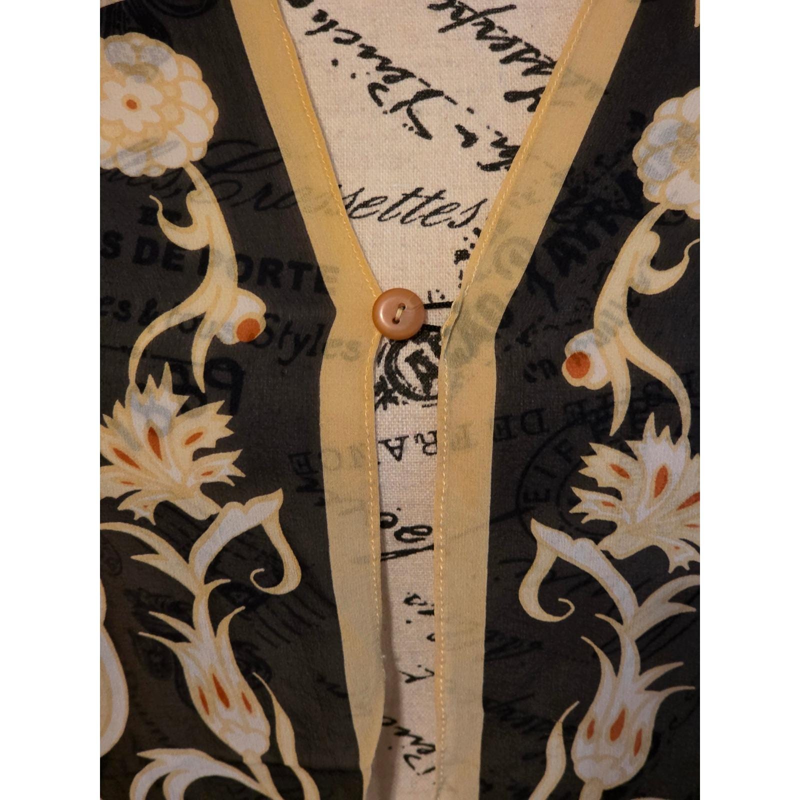 Sheer Silk Mandala Floral Button Wrap Scarf Black Orange Boho