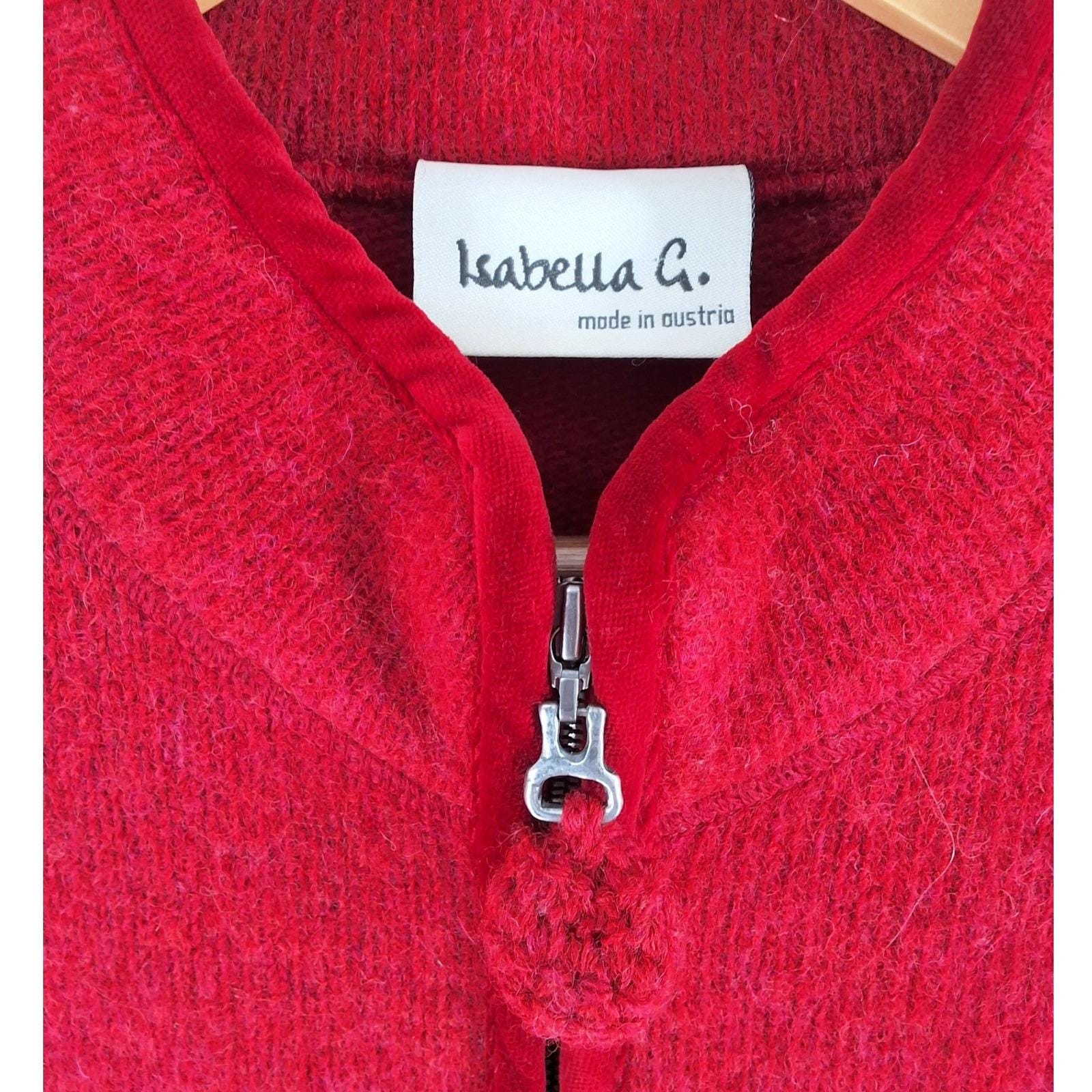 Isabella G. by Geiger Austria Red Boiled Wool Zip Jacket Velvet Trim Size 38 / 8