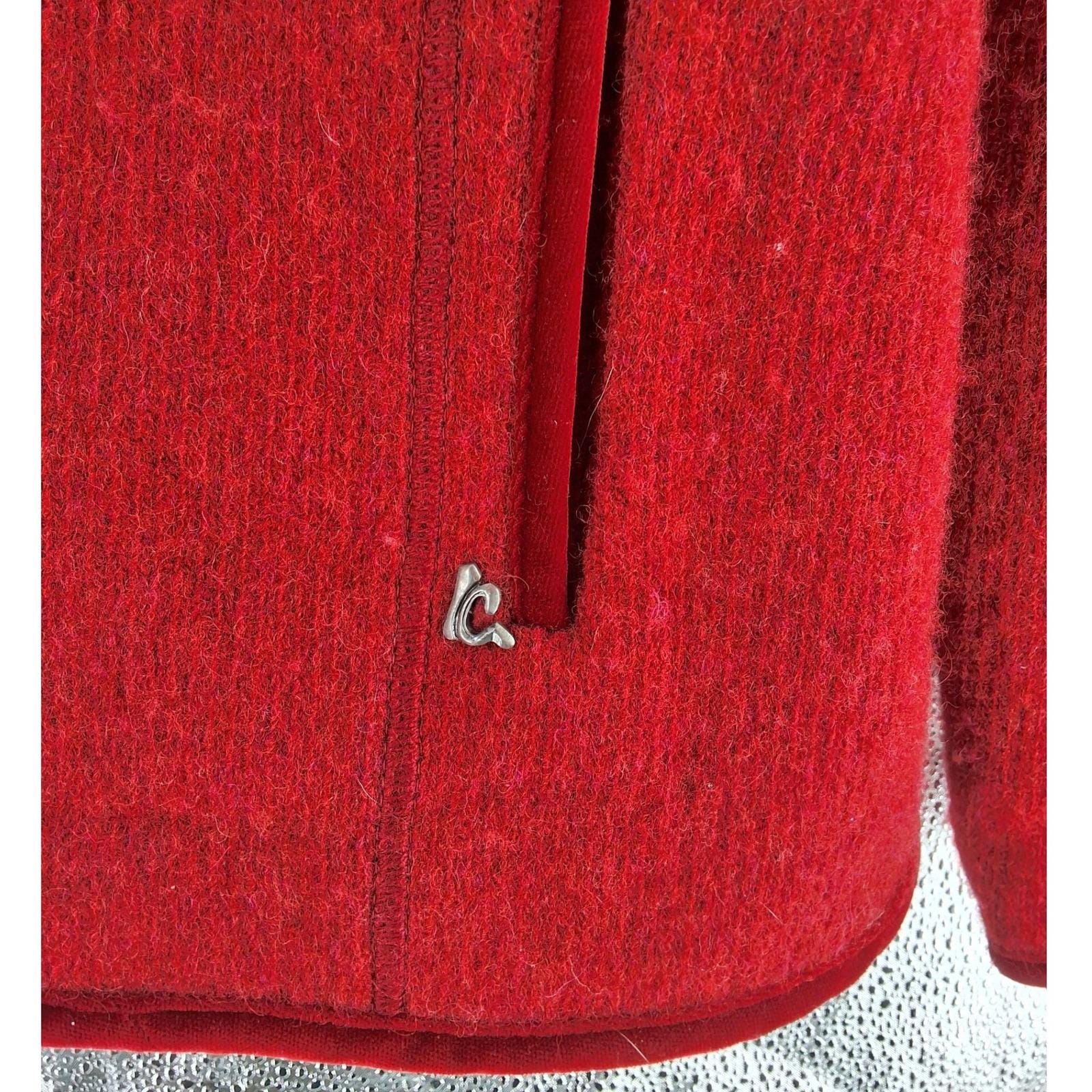 Isabella G. by Geiger Austria Red Boiled Wool Zip Jacket Velvet Trim Size 38 / 8 - View 3