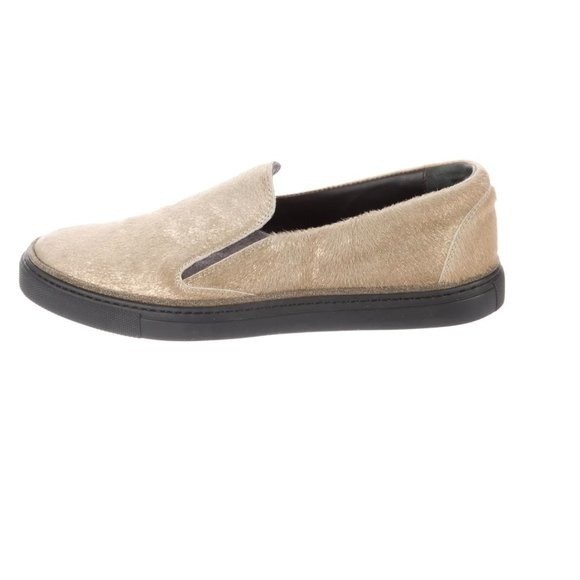 Brunello Cucinelli Gold Calf Hair Slip On Platform Sneakers Loafers 39