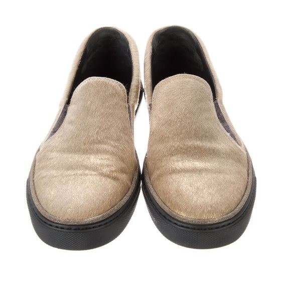 Brunello Cucinelli Gold Calf Hair Slip On Platform Sneakers Loafers 39