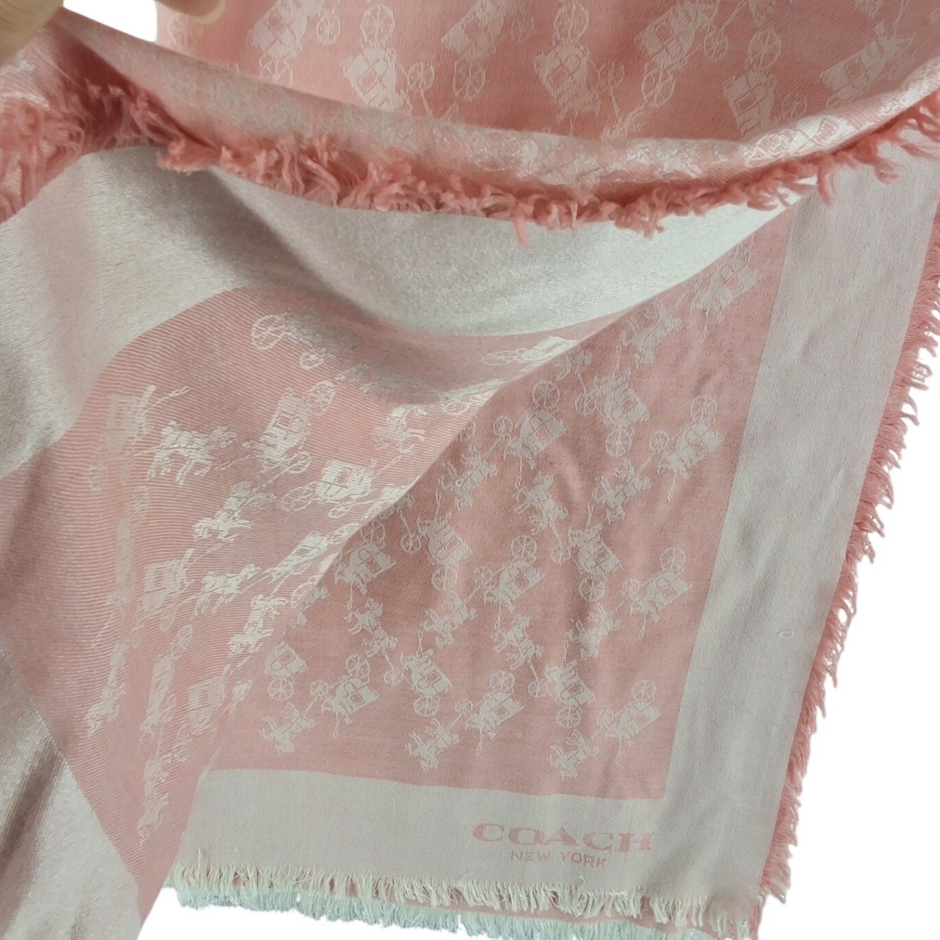 Coach Horse And Carriage Jacquard Scarf Pink Bone Oversized Shawl 51 In - View 5