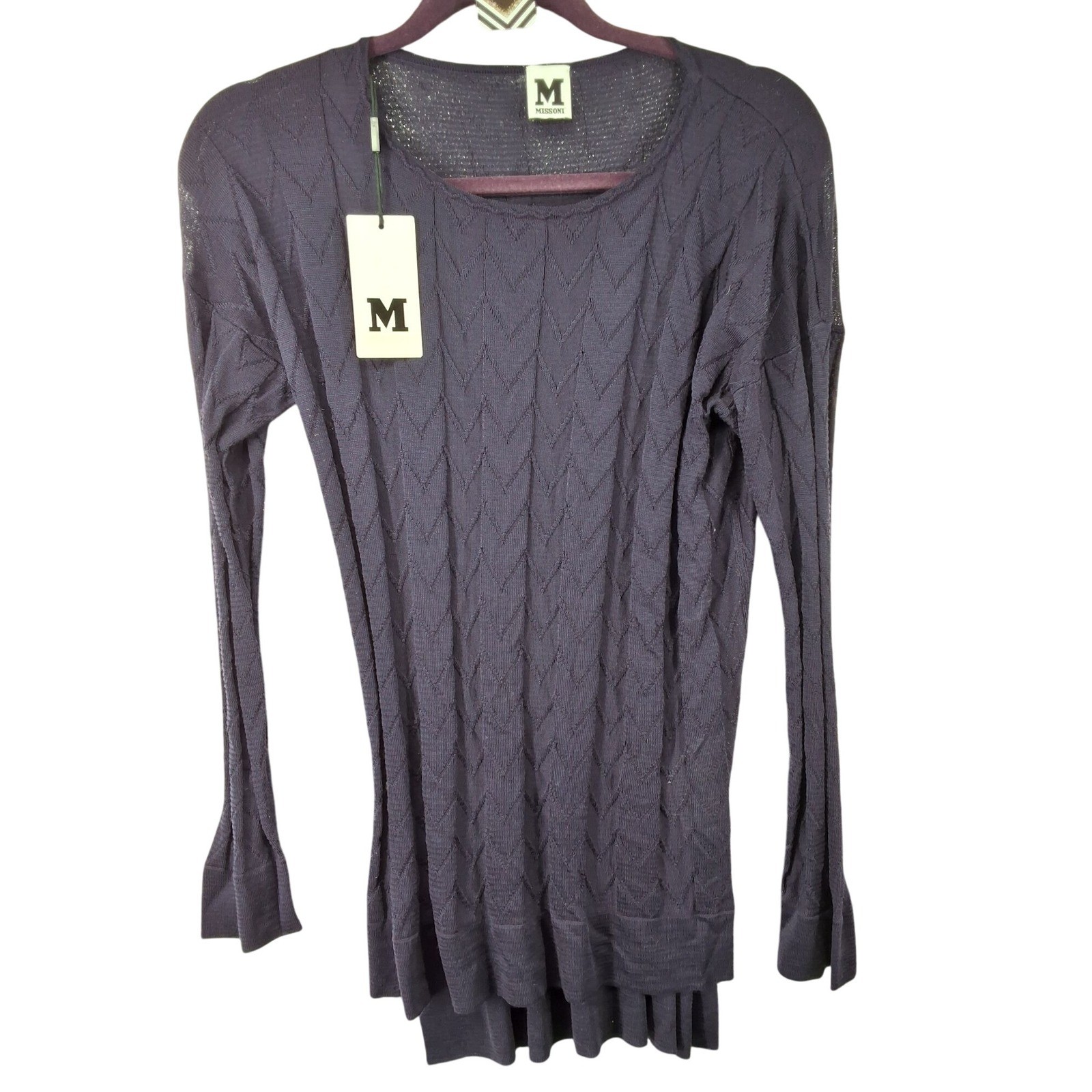 M Missoni Navy Chevron Knit Long Sleeve Top Wool Blend Size IT 40 US 4 New - View 4