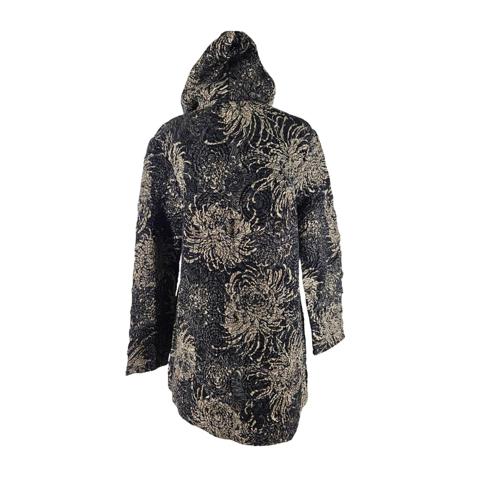 ABC Collection Asian-Inspired Chrysanthemum Black Texture Hooded Coat Jacket S - View 9