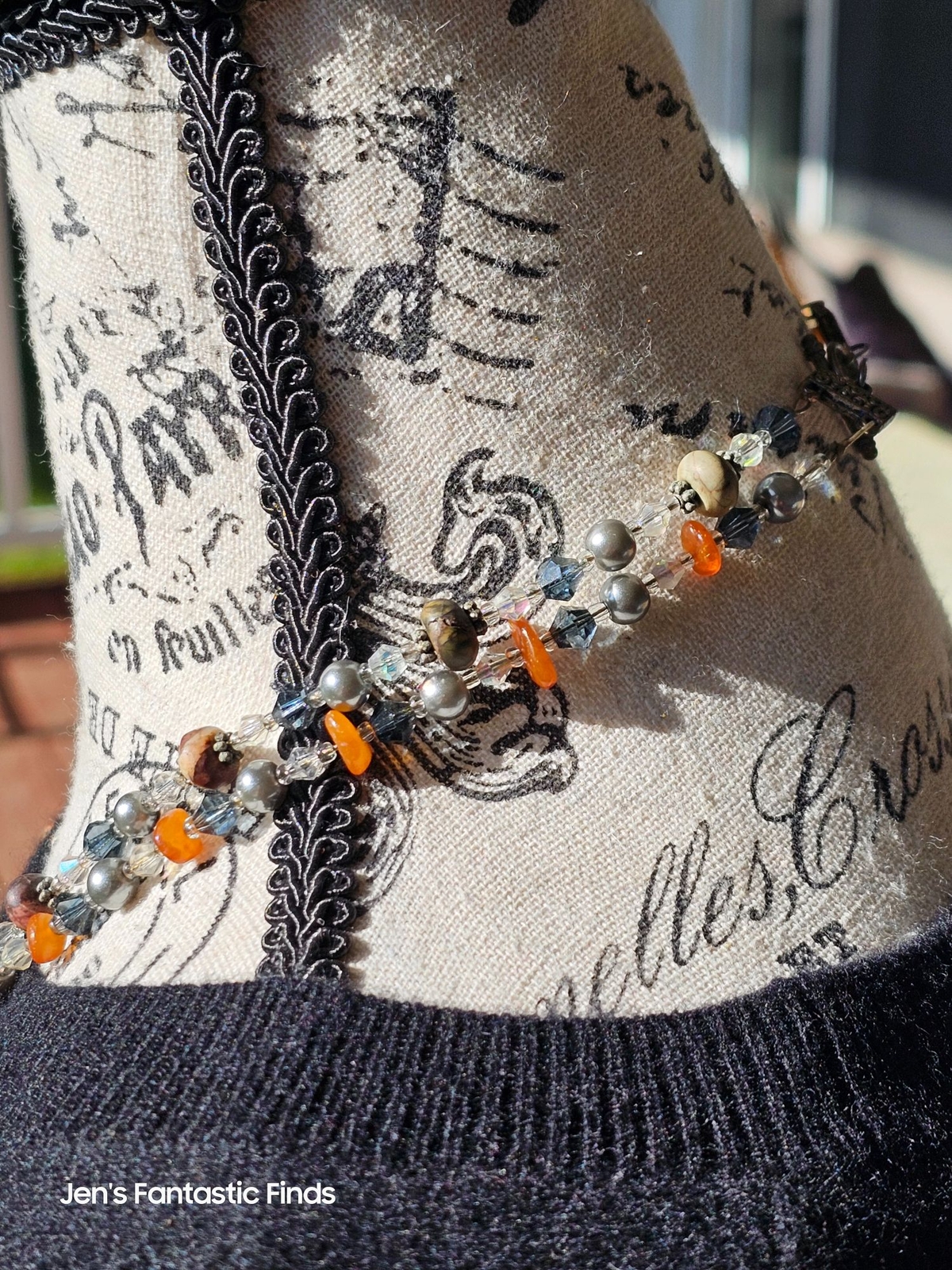 Picture Jasper Pearl Carnelian Sterling Silver Double Strand Necklace Toggle - View 3