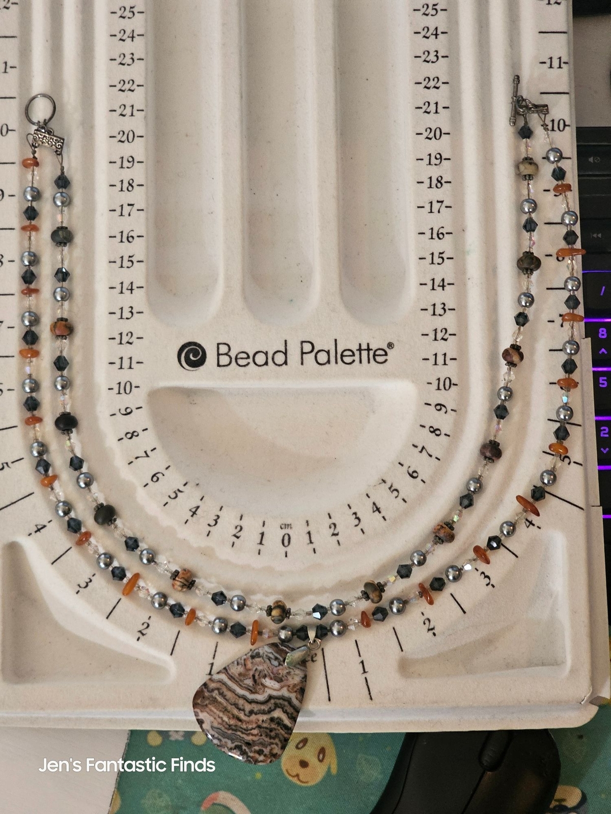 Picture Jasper Pearl Carnelian Sterling Silver Double Strand Necklace Toggle - View 4