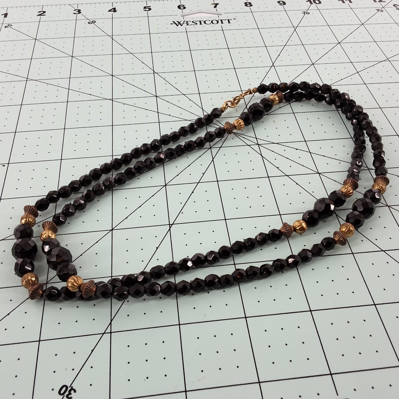 Vintage Black Faceted Bead Necklace Gold Tone Accents 34" 86.36 cm - View 4