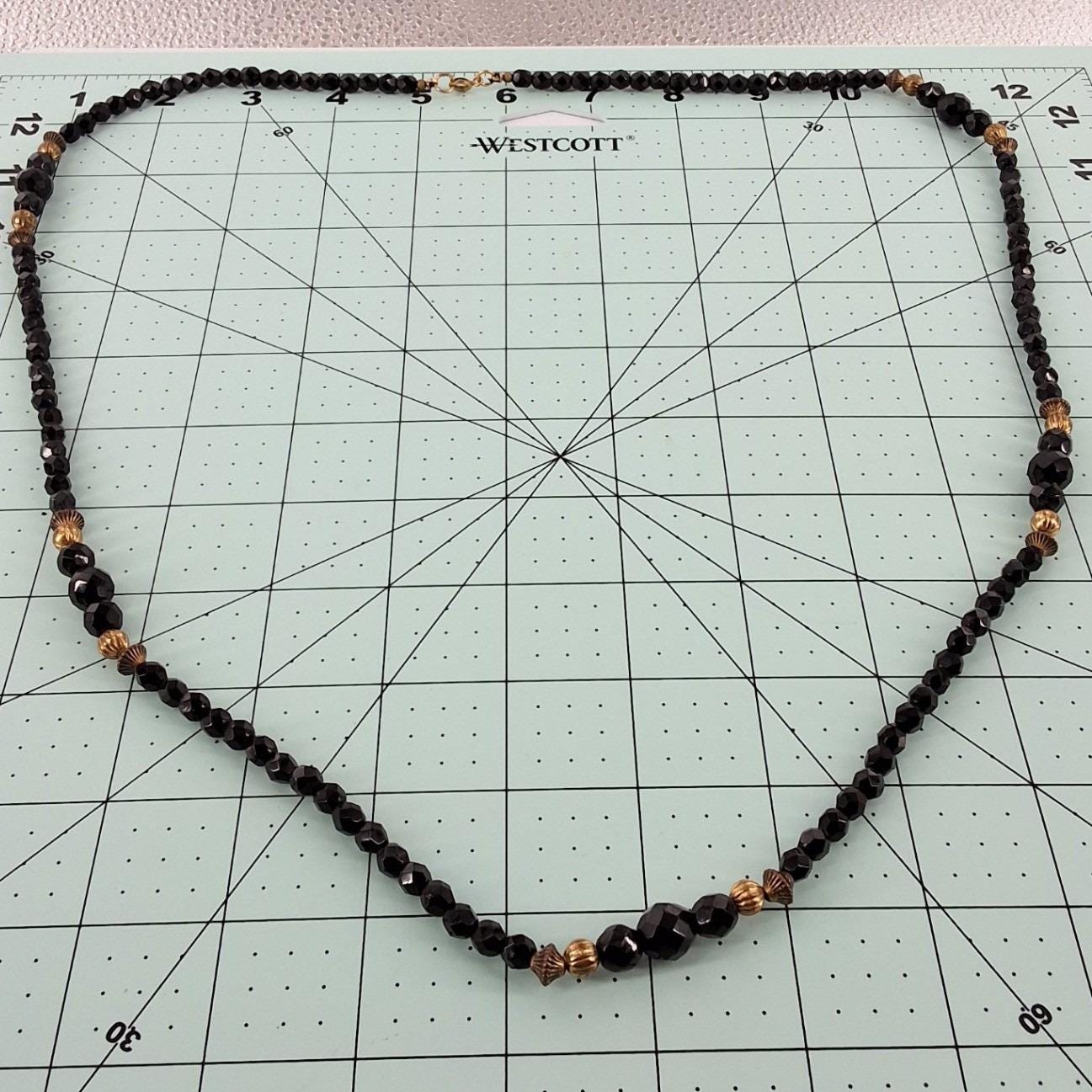 Vintage Black Faceted Bead Necklace Gold Tone Accents 34" 86.36 cm - View 6