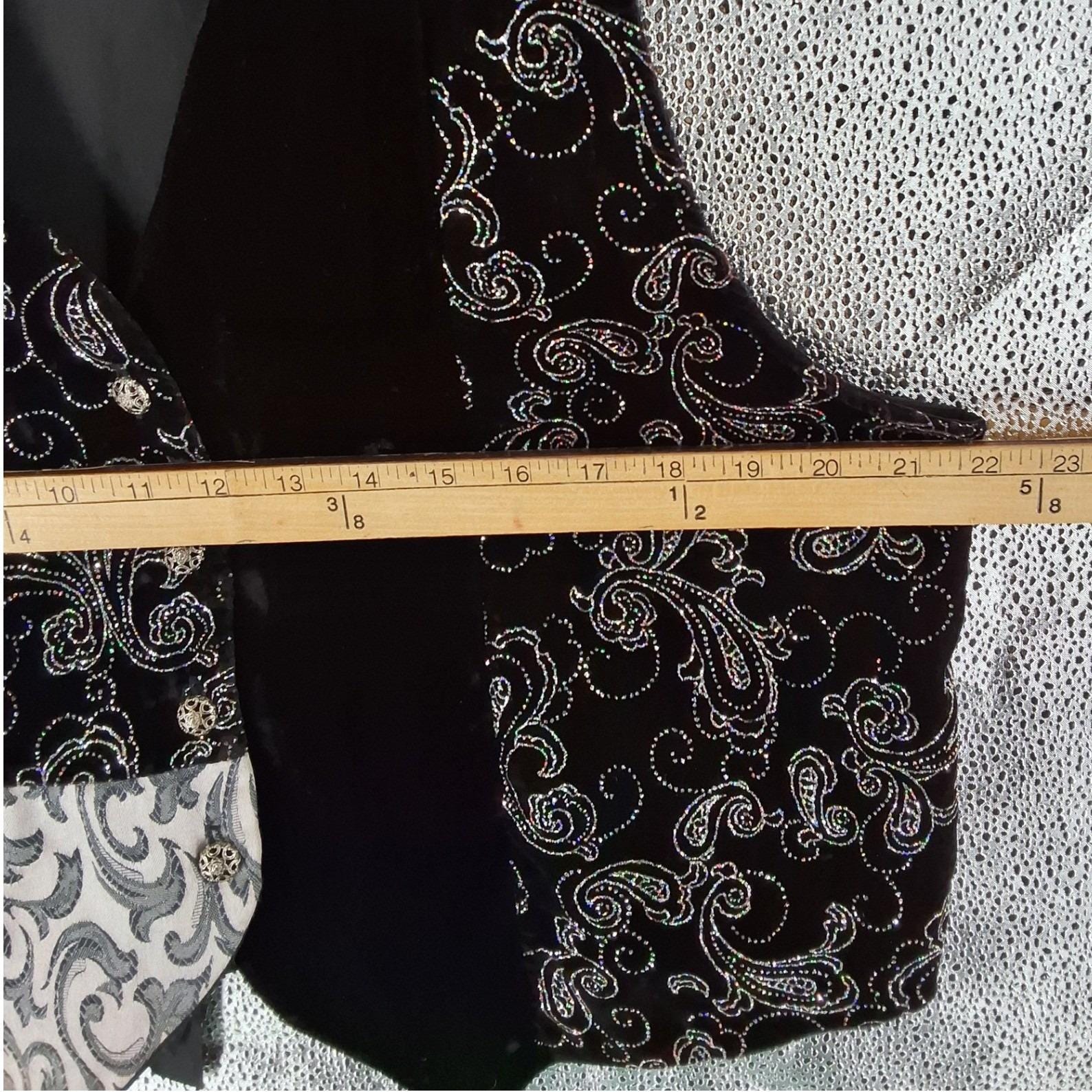 Tres Paquette Vintage Velvet Paisley Patchwork Vest Black Silver Glitter Large - View 5