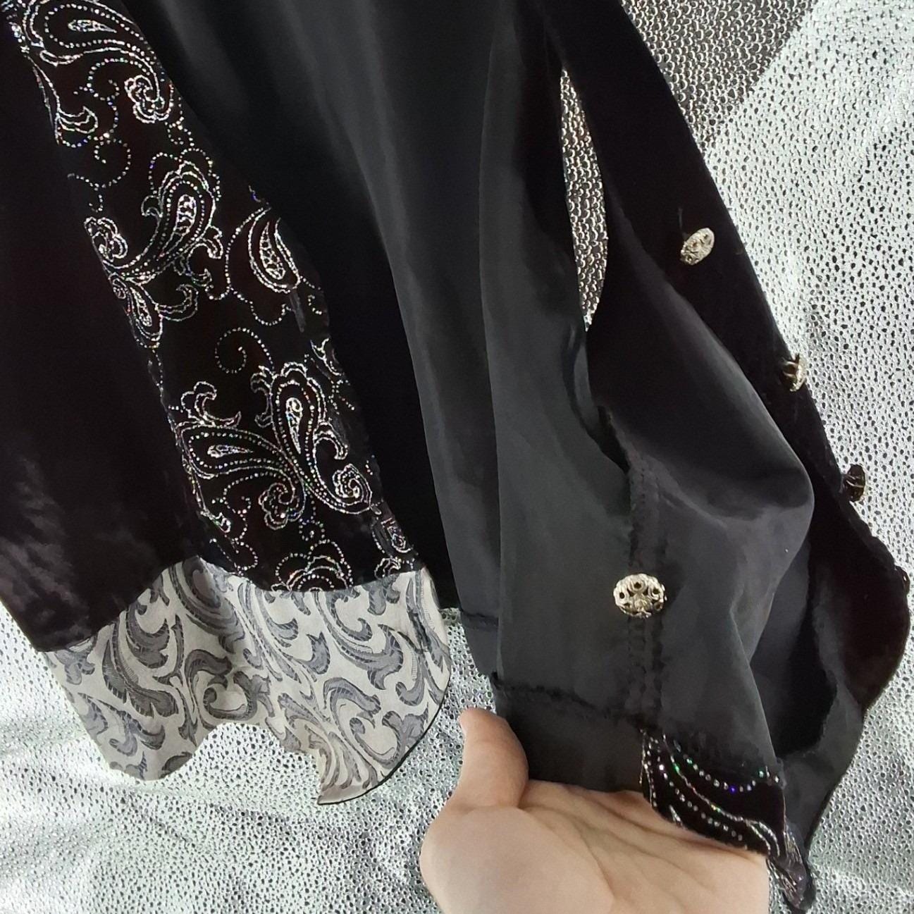 Tres Paquette Vintage Velvet Paisley Patchwork Vest Black Silver Glitter Large - View 8