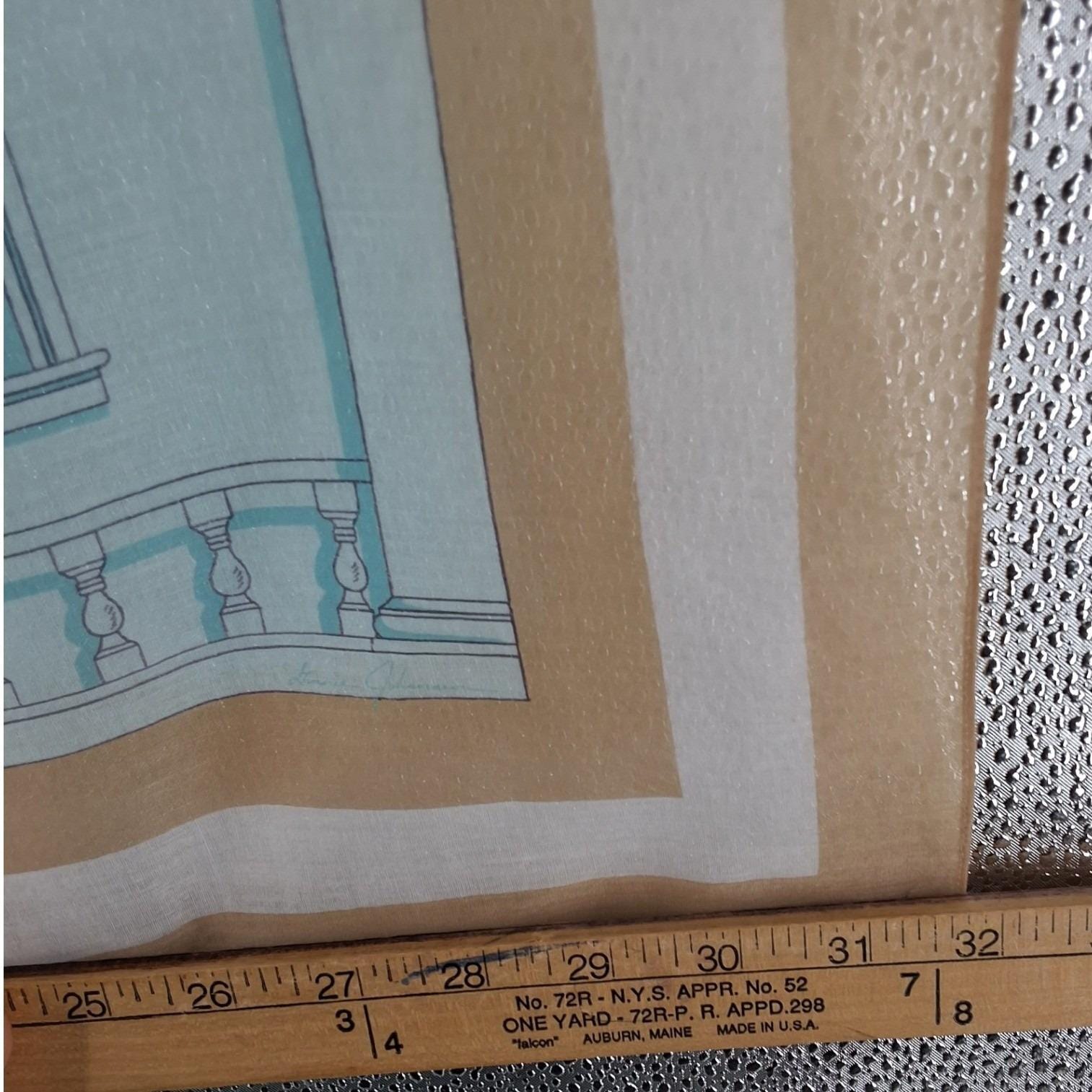 Vintage 1987 Ginnie Johansen Villa Print Cotton Scarf Blue Tan Japan 31" - View 5