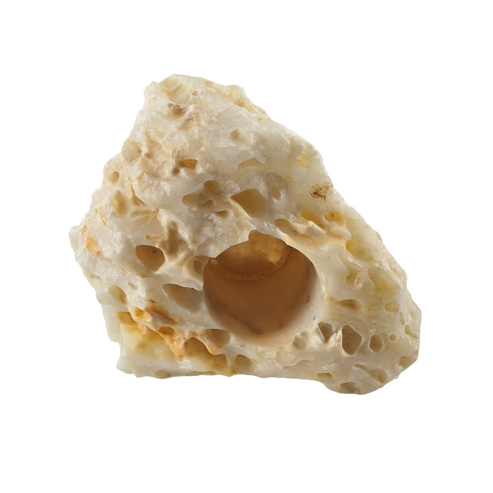 Natural Stone Candle Holder Organic Porous White Mineral Specimen