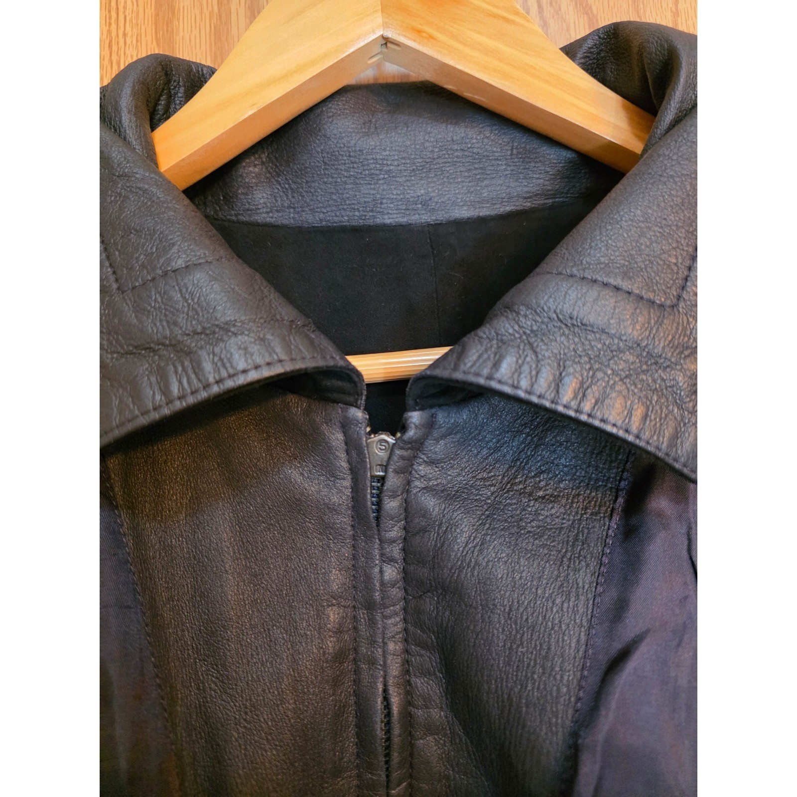 Vintage Mens Suede Knit Bomber Jacket Black Navy Embroidered Ship Lining Small - View 6