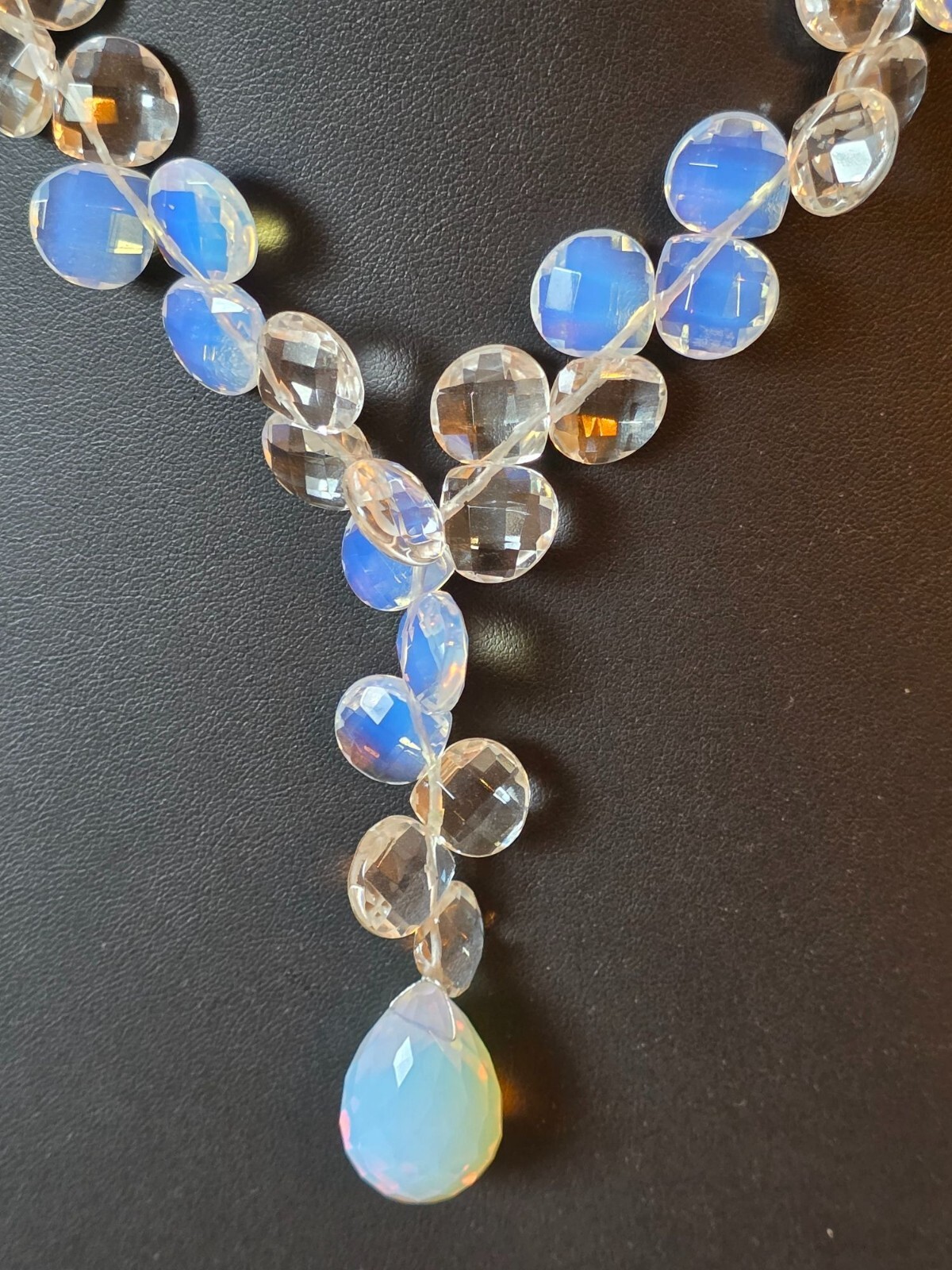 Sterling Silver Faceted Opalite Y-Drop Toggle Necklace Blue Clear 18 In
