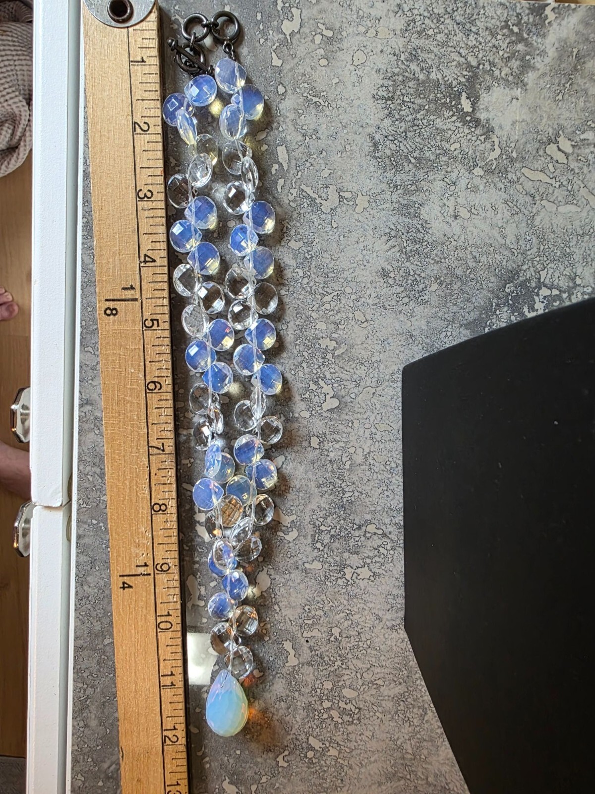 Sterling Silver Faceted Opalite Y-Drop Toggle Necklace Blue Clear 18 In - View 7