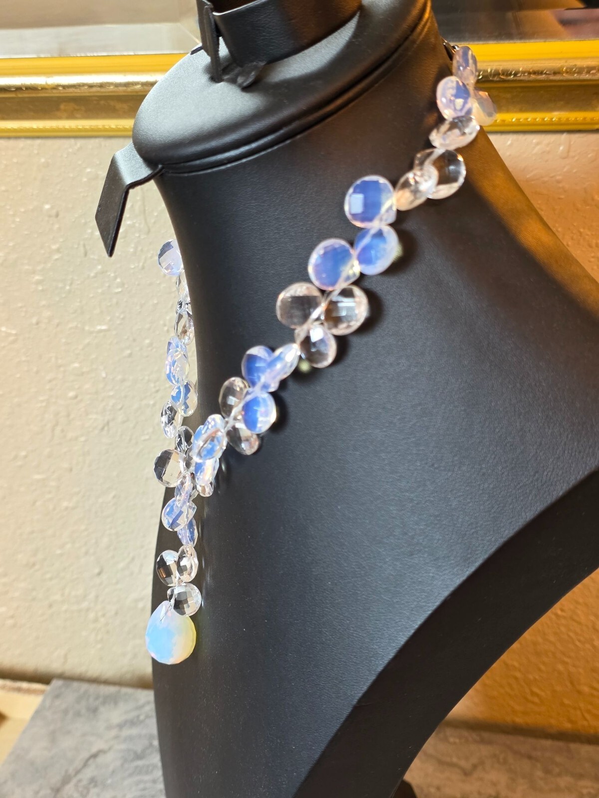 Sterling Silver Faceted Opalite Y-Drop Toggle Necklace Blue Clear 18 In - View 8