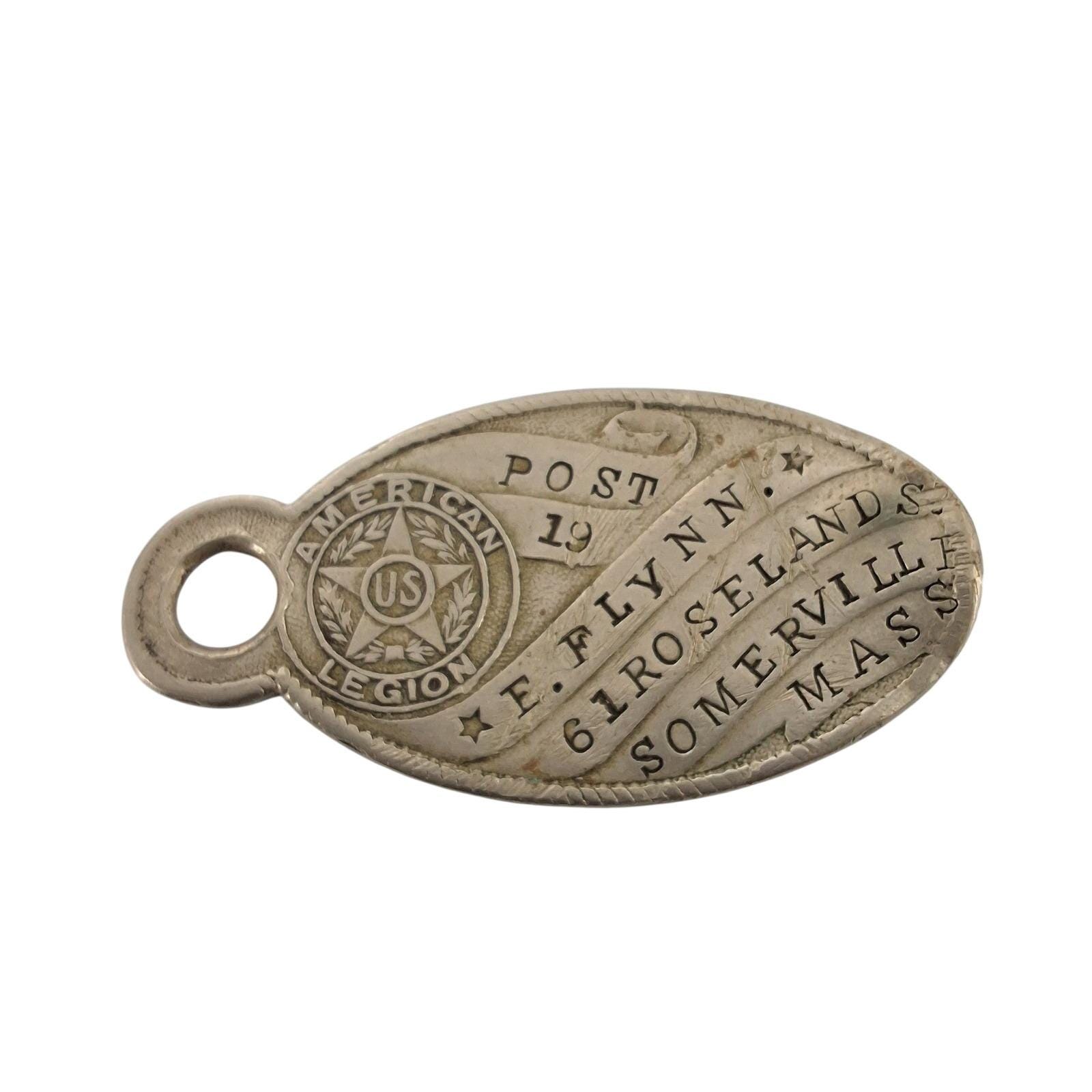 Vintage American Legion Post 19 Somerville MA ID Tag E. F. Flynn Metal Fob