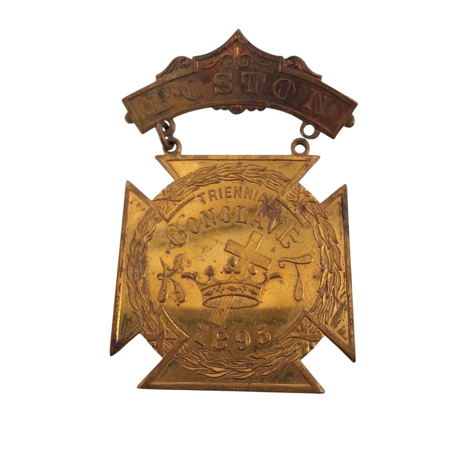 Antique 1895 Knights Templar Triennial Conclave Boston Masonic Medal Pin