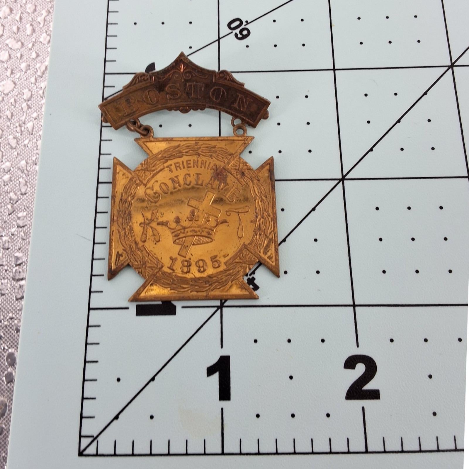 Antique 1895 Knights Templar Triennial Conclave Boston Masonic Medal Pin