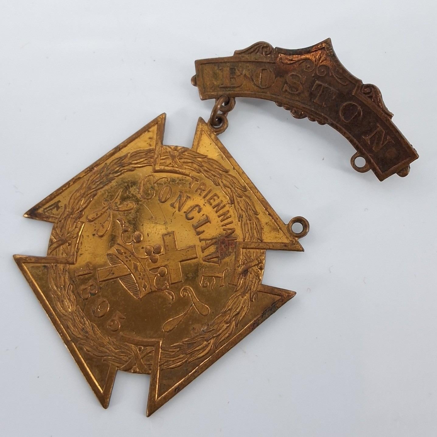 Antique 1895 Knights Templar Triennial Conclave Boston Masonic Medal Pin - View 4