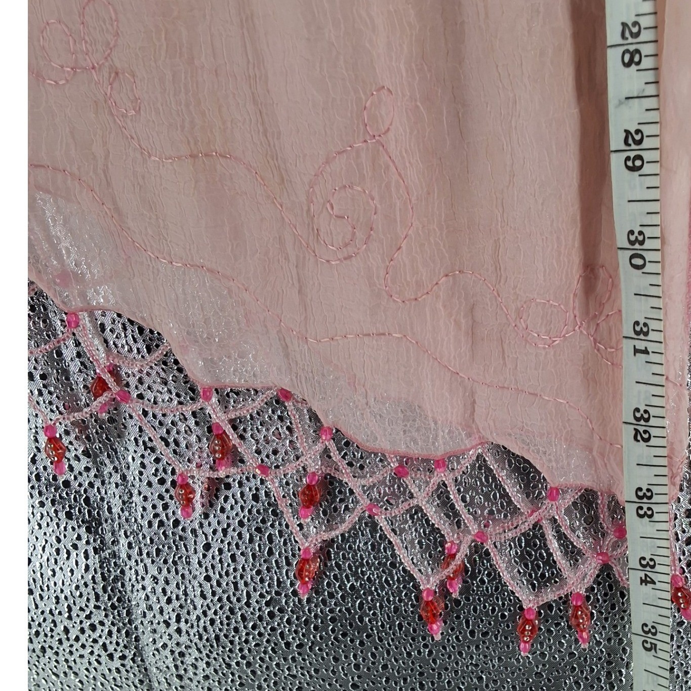 Pareos etc. Pink Sheer Embroidered Scarf Sarong with Beaded Fringe One Size - View 3
